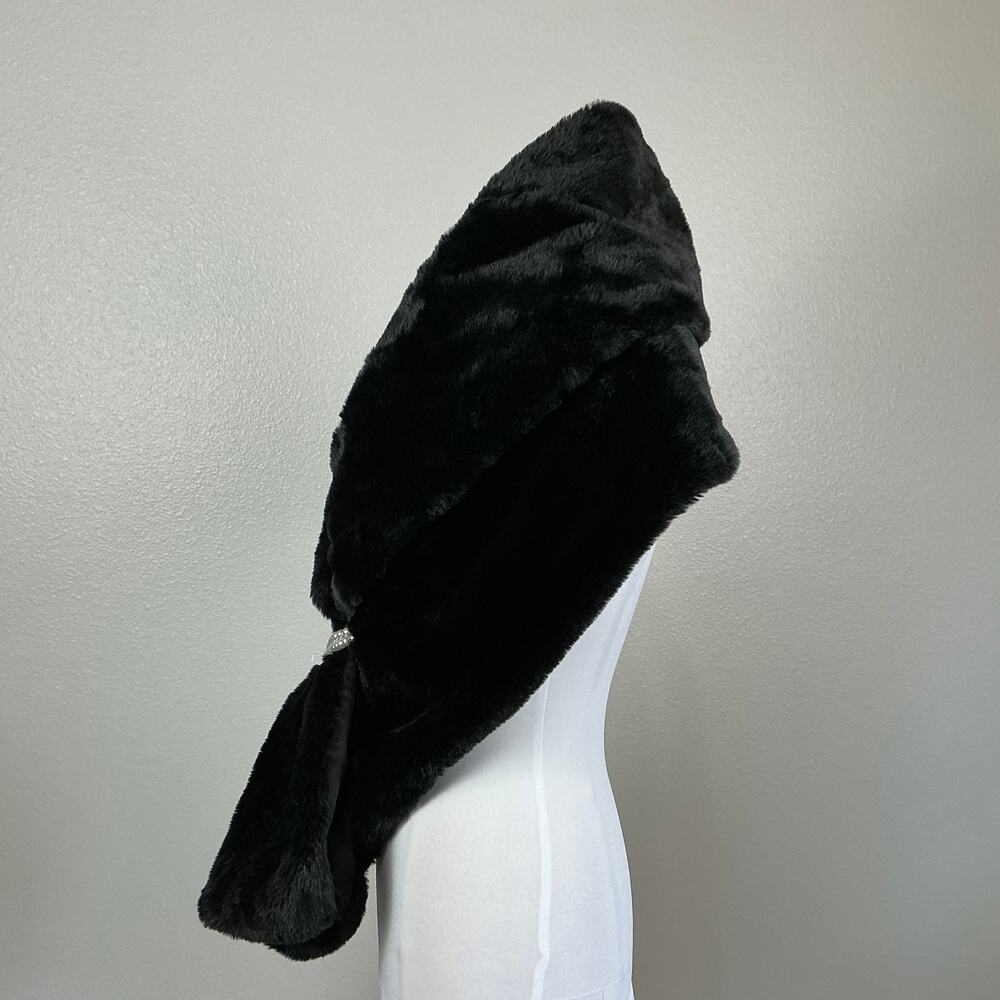 Adrianna Papell Black Faux Fur Shoulder Wrap Stole with Pearl Accent One Size - Picture 6 of 10